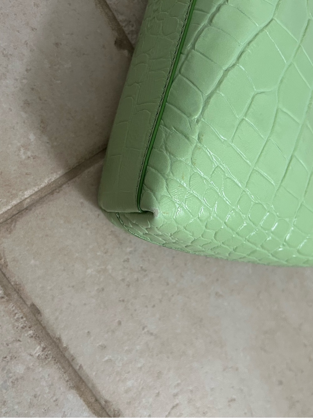 STAUD Women Patent Leather Croc-Embossed Shoulder Bag, Light Green, Metal Logo - Picture 9 of 10